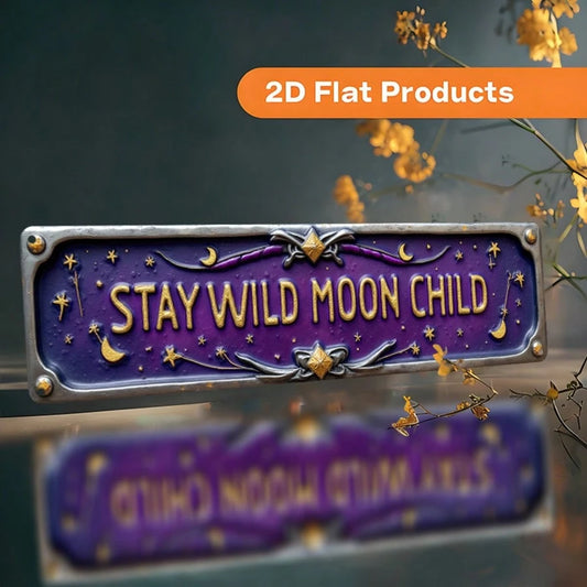 2D Flat Vintage "Keep The Moon Wild" Metal Wall Decor Sign- Deep Purple And Gold Vintage Decoration- Large Size 15.7x3.9 Inches (40x10 Cm)- Suitable For Farmhouse, Office, Gothic Style Rooms- Magi