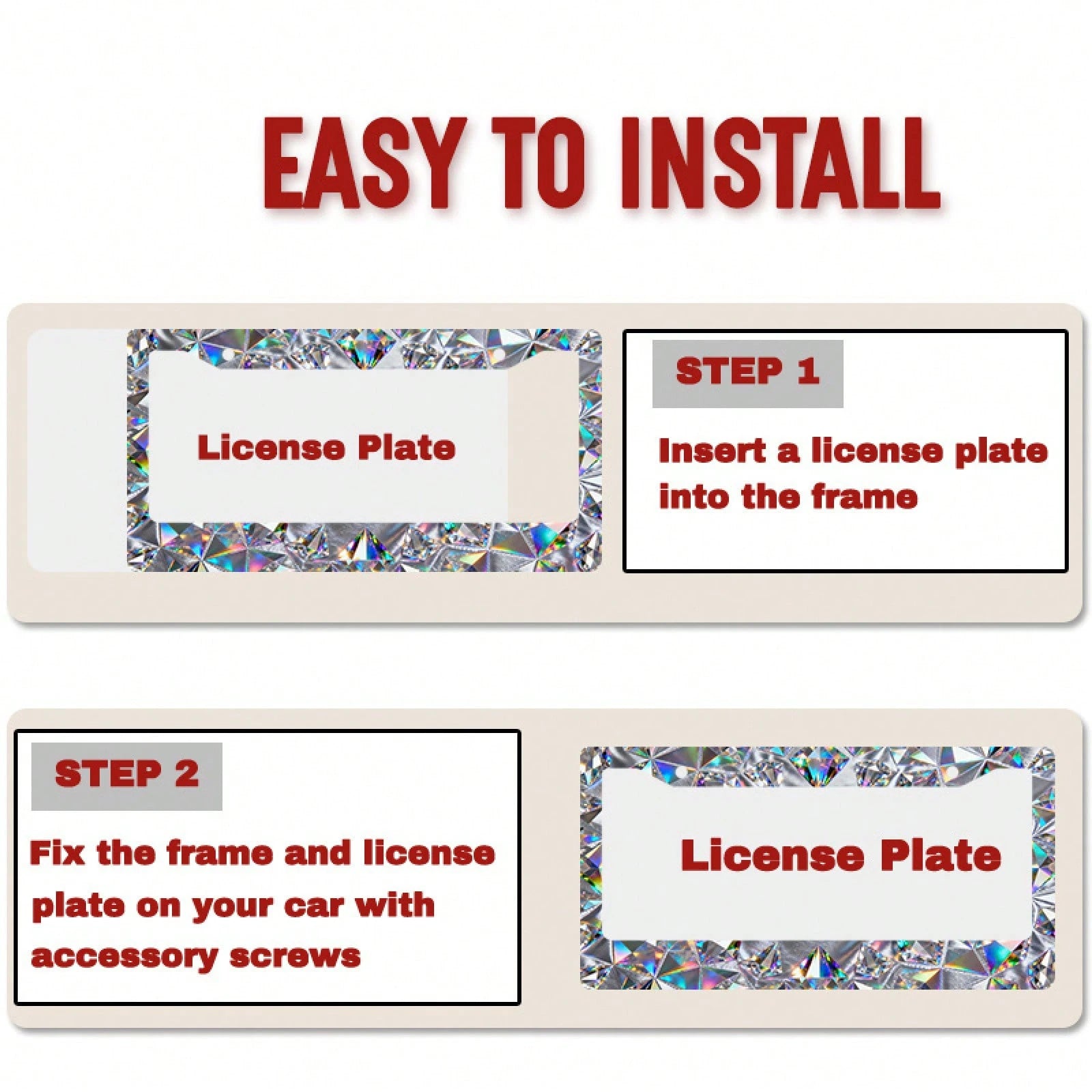 2D Plane, 2D Plane 1, 2D Plane Metal Car Chassis| Shiny Crystal Decoration, Universal For North American And Most International Vehicles, Includes Mounting Screws, Stylish And Secure Fit- 12X 6inch