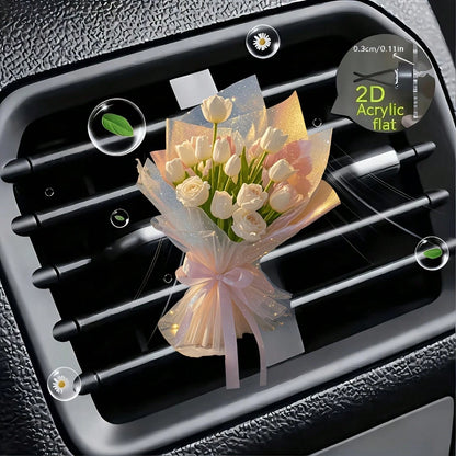 2Dfla, Valentine's Day Tulip Car Air Vent Clip Decor, "Fragrance-Free Source", Car Fragrance Diffuser, Car Accessories