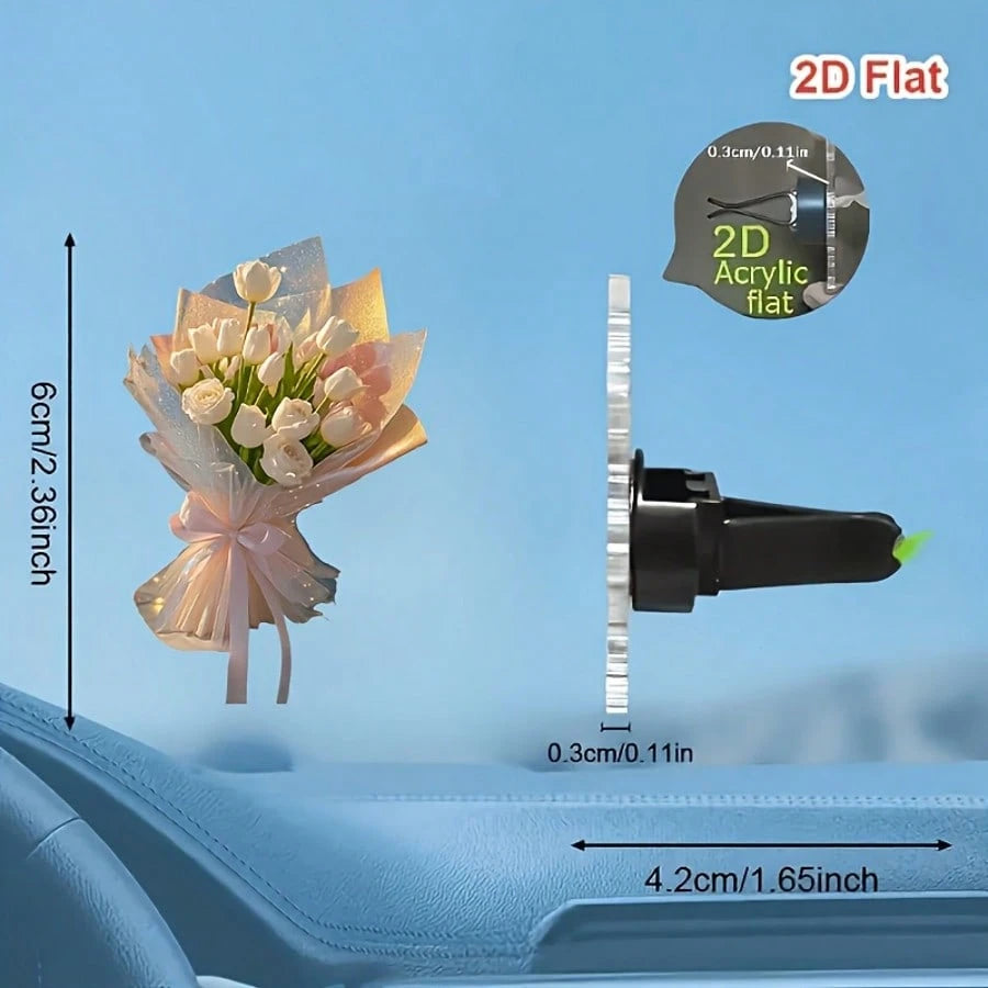 2Dfla, Valentine's Day Tulip Car Air Vent Clip Decor, "Fragrance-Free Source", Car Fragrance Diffuser, Car Accessories