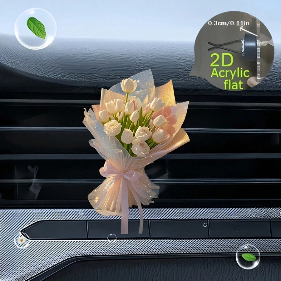 2Dfla, Valentine's Day Tulip Car Air Vent Clip Decor, "Fragrance-Free Source", Car Fragrance Diffuser, Car Accessories
