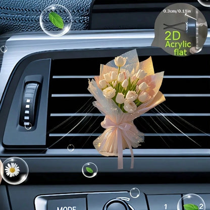 2Dfla, Valentine's Day Tulip Car Air Vent Clip Decor, "Fragrance-Free Source", Car Fragrance Diffuser, Car Accessories