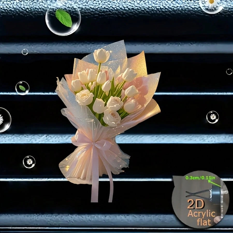 2Dfla, Valentine's Day Tulip Car Air Vent Clip Decor, "Fragrance-Free Source", Car Fragrance Diffuser, Car Accessories