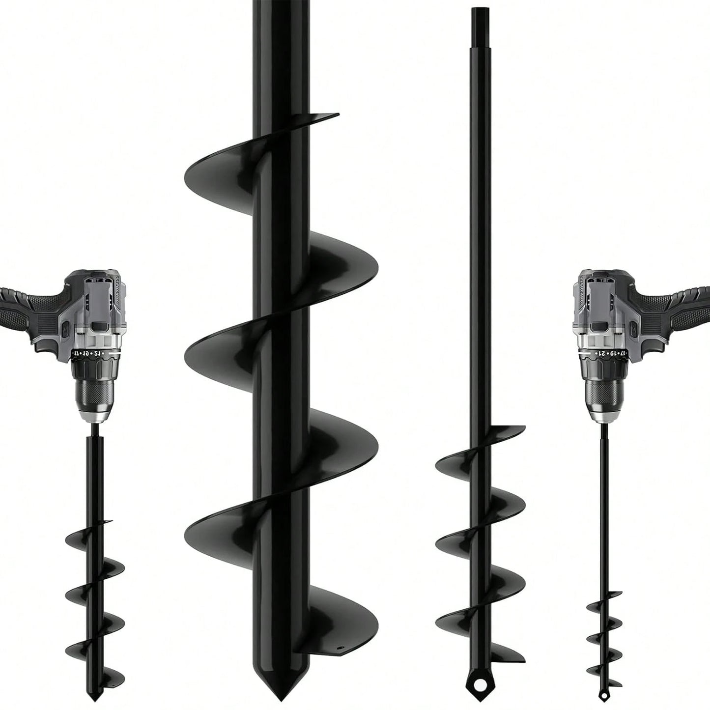 2PACK Auger Drill Bit For Planting 2x17.5inch Extended Length Garden Auger Spiral Drill Bit For Planting Bulbs Flowers,Post Hole Digger For 3/8"Hex Drill