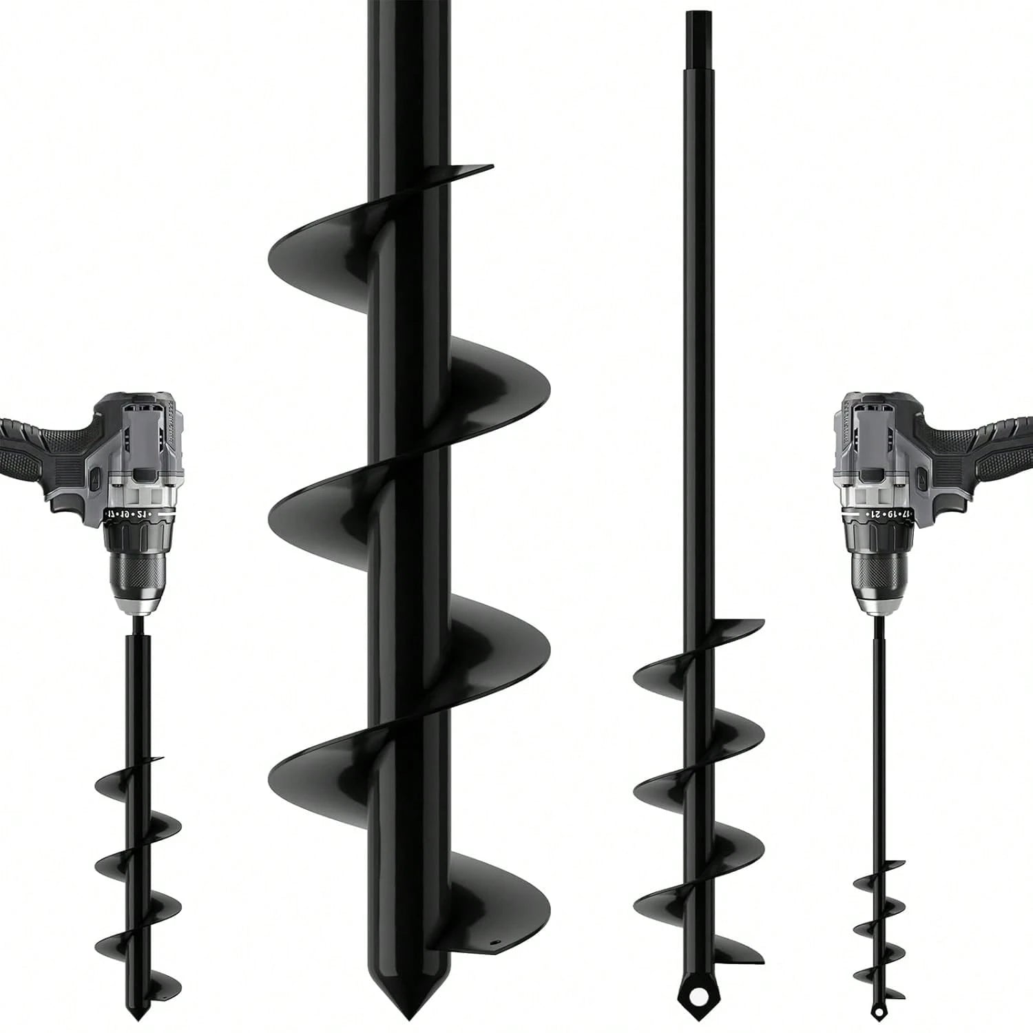 2PACK Auger Drill Bit For Planting 2x17.5inch Extended Length Garden Auger Spiral Drill Bit For Planting Bulbs Flowers,Post Hole Digger For 3/8"Hex Drill