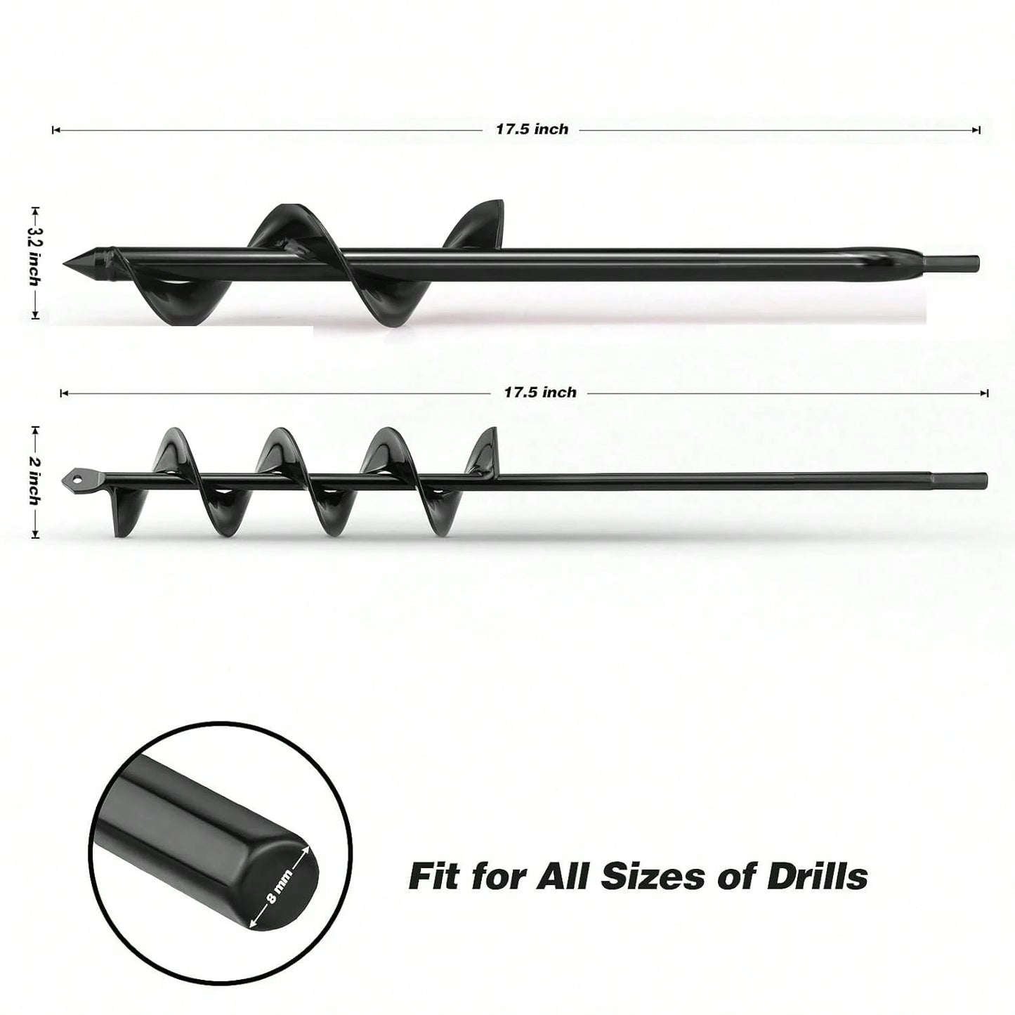 2PACK Auger Drill Bit For Planting 2x17.5inch Extended Length Garden Auger Spiral Drill Bit For Planting Bulbs Flowers,Post Hole Digger For 3/8"Hex Drill