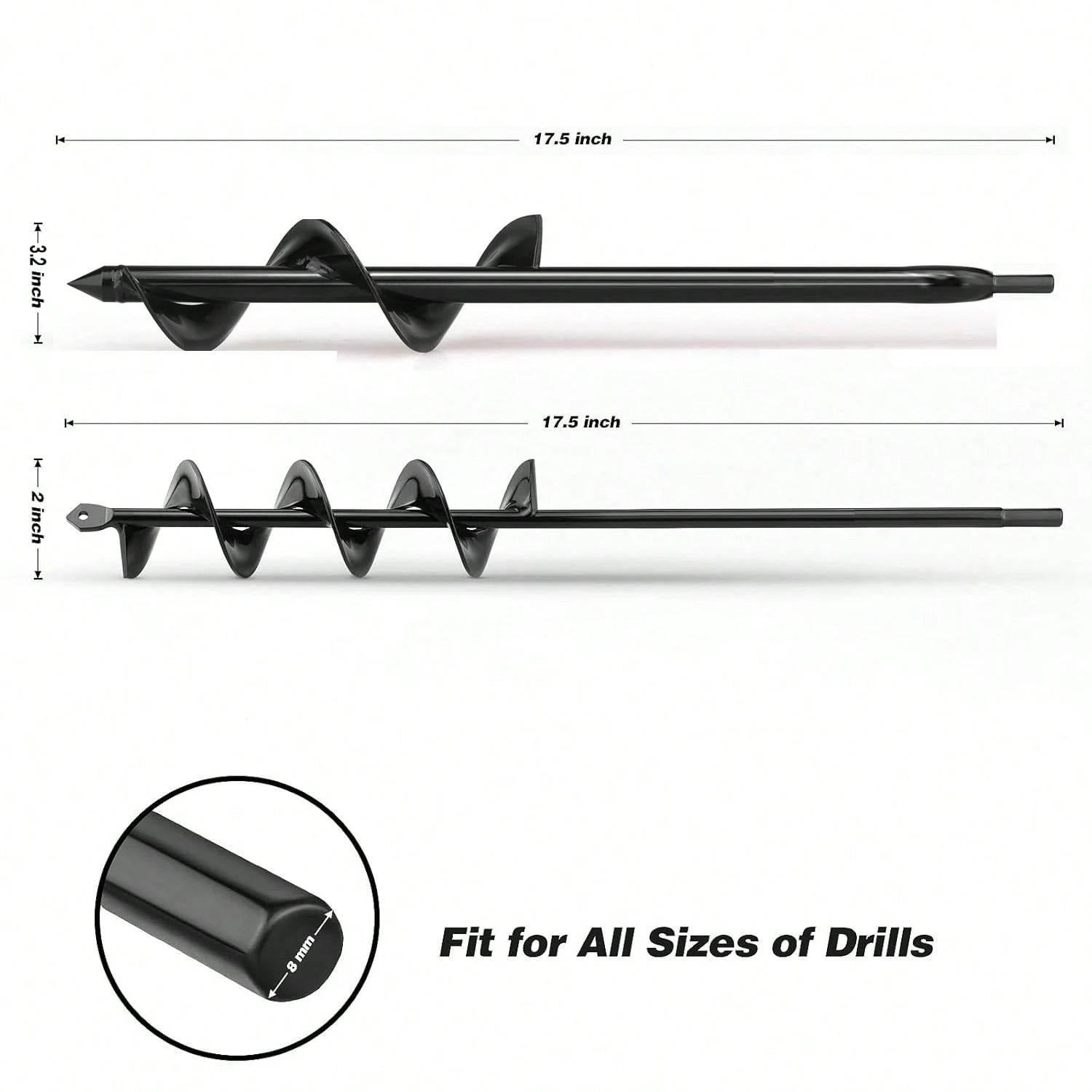 2PACK Auger Drill Bit For Planting 2x17.5inch Extended Length Garden Auger Spiral Drill Bit For Planting Bulbs Flowers,Post Hole Digger For 3/8"Hex Drill