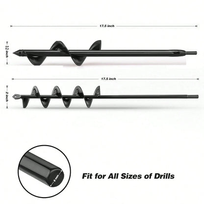 2PACK Auger Drill Bit For Planting 2x17.5inch Extended Length Garden Auger Spiral Drill Bit For Planting Bulbs Flowers,Post Hole Digger For 3/8"Hex Drill