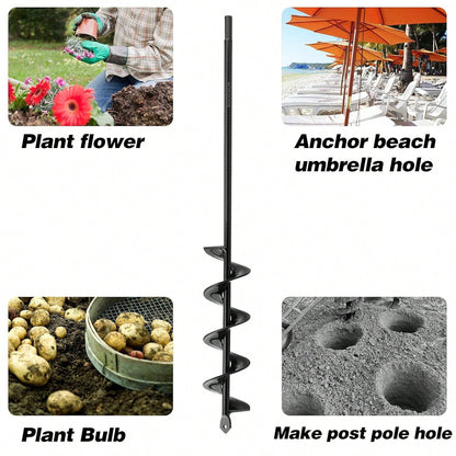 2PACK Auger Drill Bit For Planting 2x17.5inch Extended Length Garden Auger Spiral Drill Bit For Planting Bulbs Flowers,Post Hole Digger For 3/8"Hex Drill