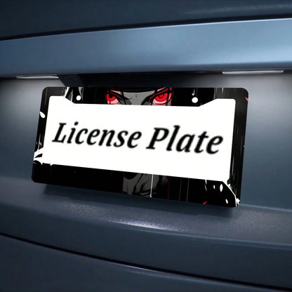 2PC Black Red Anime Eyes 2-Hole License Plate Frame Aluminum Material 6x12 Inches With Screw Set Cartoon Interesting Car Decoration Standard US License Plate Size