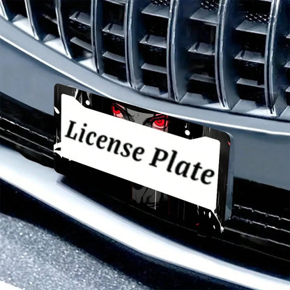 2PC Black Red Anime Eyes 2-Hole License Plate Frame Aluminum Material 6x12 Inches With Screw Set Cartoon Interesting Car Decoration Standard US License Plate Size