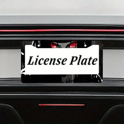 2PC Black Red Anime Eyes 2-Hole License Plate Frame Aluminum Material 6x12 Inches With Screw Set Cartoon Interesting Car Decoration Standard US License Plate Size