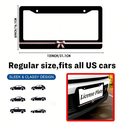 2PC Pink License Plate Frame Cute License Plate Black Funny License Plate Holder Women Personalized Car Accessory Decoration 12.3 X 6.3