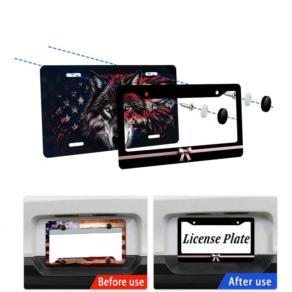 2PC Pink License Plate Frame Cute License Plate Black Funny License Plate Holder Women Personalized Car Accessory Decoration 12.3 X 6.3