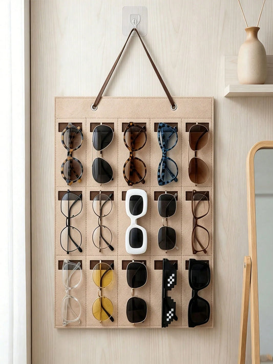 2pcs [1 Bag + 1 Hook] Felt Hanging Fashion Glasses Storage Bag, Multi-Compartment Storage Pocket, Door-Hanging Design, Space-Saving Wall-Mounted Storage Bag, Suitable For Glasses, Jewelry, Hair Access