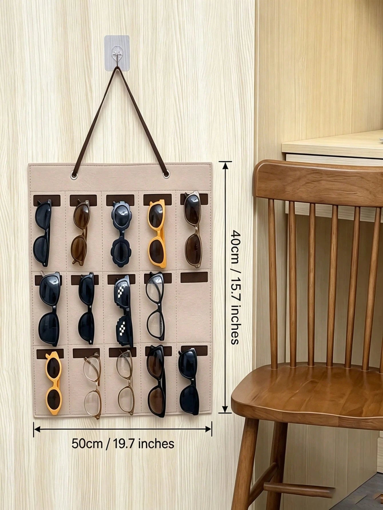 2pcs [1 Bag + 1 Hook] Felt Hanging Fashion Glasses Storage Bag, Multi-Compartment Storage Pocket, Door-Hanging Design, Space-Saving Wall-Mounted Storage Bag, Suitable For Glasses, Jewelry, Hair Access