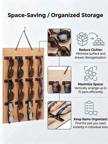 2pcs [1 Bag + 1 Hook] Felt Hanging Fashion Glasses Storage Bag, Multi-Compartment Storage Pocket, Door-Hanging Design, Space-Saving Wall-Mounted Storage Bag, Suitable For Glasses, Jewelry, Hair Access