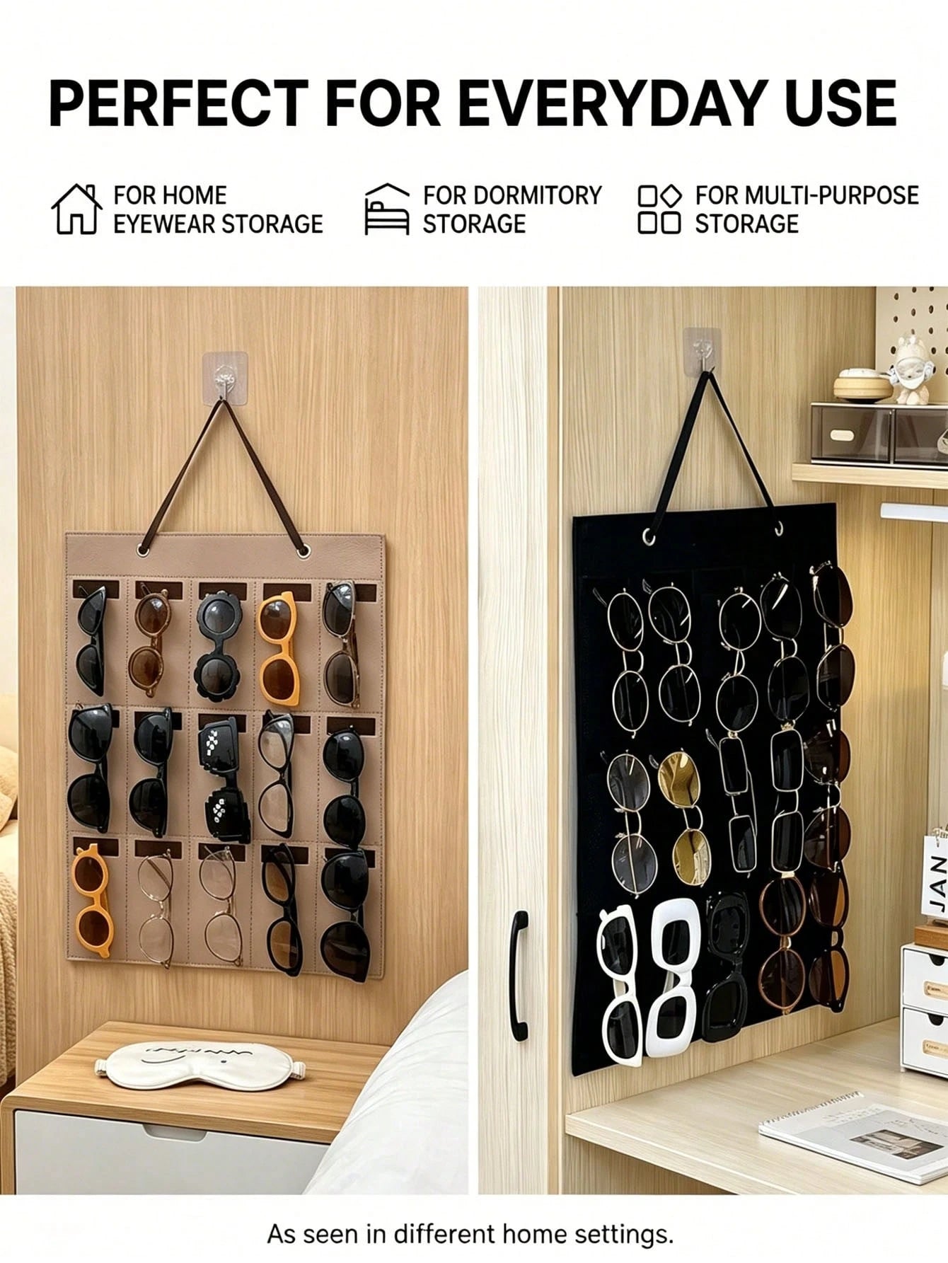 2pcs [1 Bag + 1 Hook] Felt Hanging Fashion Glasses Storage Bag, Multi-Compartment Storage Pocket, Door-Hanging Design, Space-Saving Wall-Mounted Storage Bag, Suitable For Glasses, Jewelry, Hair Access