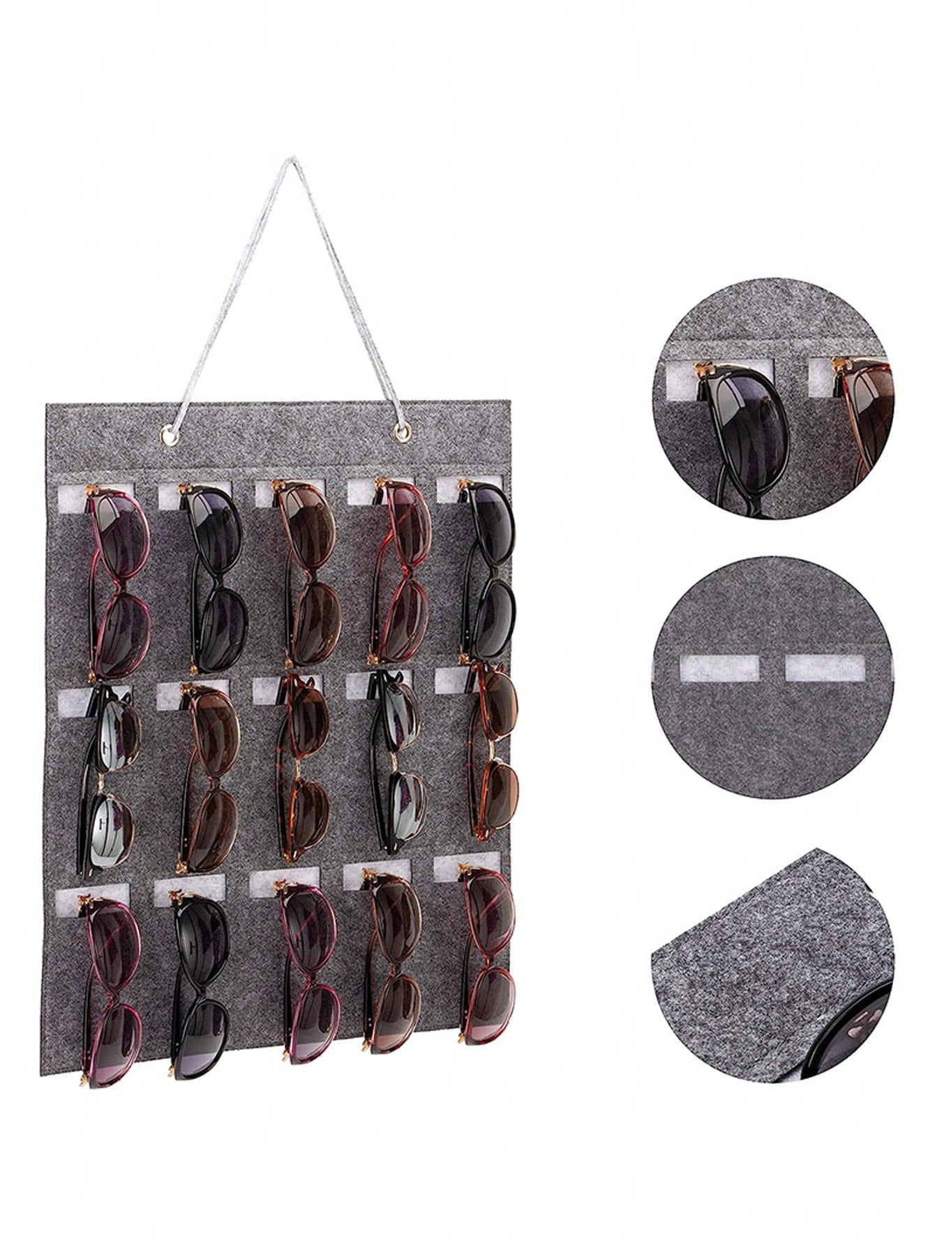 2pcs [1 Bag + 1 Hook] Felt Hanging Fashion Glasses Storage Bag, Multi-Compartment Storage Pocket, Door-Hanging Design, Space-Saving Wall-Mounted Storage Bag, Suitable For Glasses, Jewelry, Hair Access
