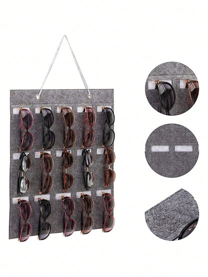 2pcs [1 Bag + 1 Hook] Felt Hanging Fashion Glasses Storage Bag, Multi-Compartment Storage Pocket, Door-Hanging Design, Space-Saving Wall-Mounted Storage Bag, Suitable For Glasses, Jewelry, Hair Access