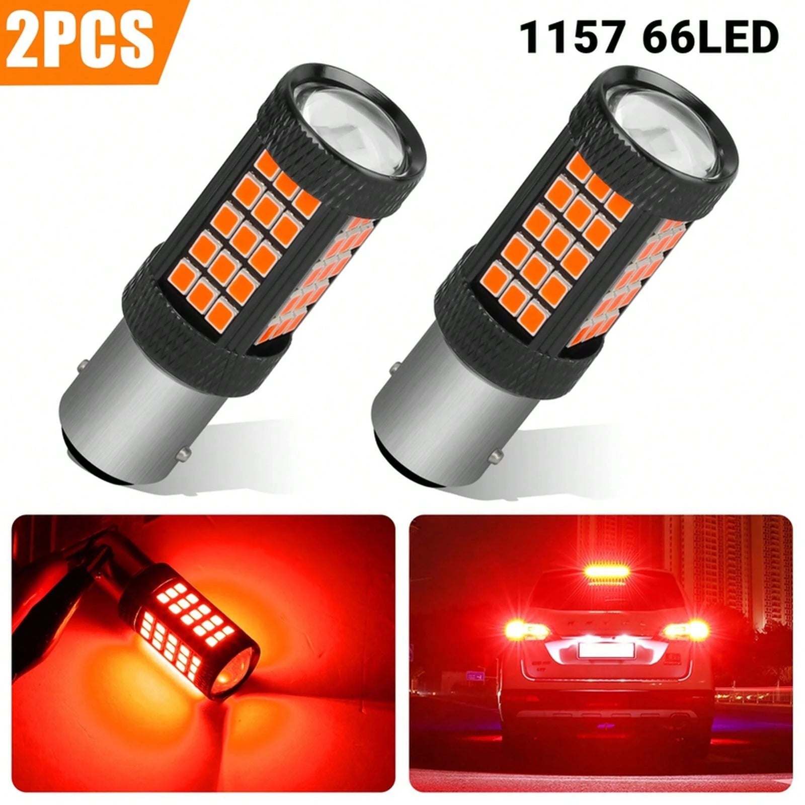 2PCS 1157 66LED Red Strobe Flashing Blinking Brake Stop Tail Parking Light Bulbs YFYW