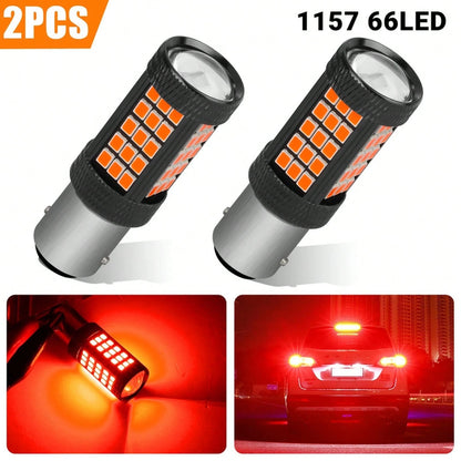 2PCS 1157 66LED Red Strobe Flashing Blinking Brake Stop Tail Parking Light Bulbs YFYW