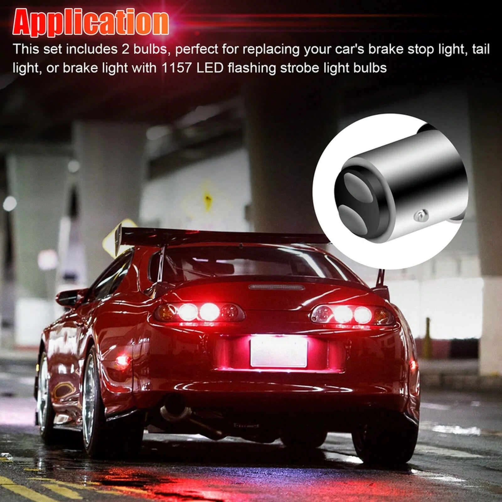 2PCS 1157 66LED Red Strobe Flashing Blinking Brake Stop Tail Parking Light Bulbs YFYW