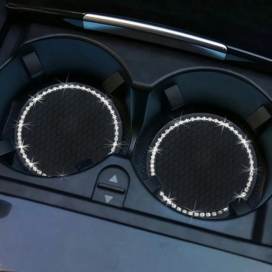 2pcs/1pc/4pcs- Rhinestone Decor Non-Slip Car Cup Holder Coasters