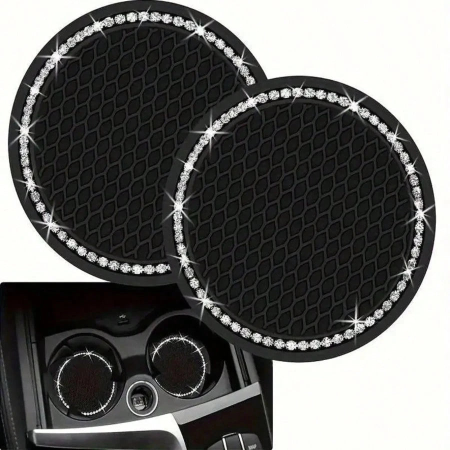 2pcs/1pc/4pcs- Rhinestone Decor Non-Slip Car Cup Holder Coasters