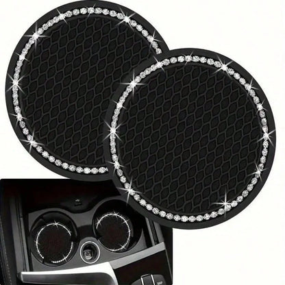 2pcs/1pc/4pcs- Rhinestone Decor Non-Slip Car Cup Holder Coasters