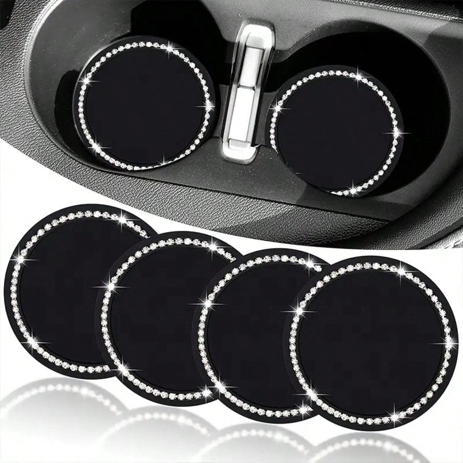 2pcs/1pc/4pcs- Rhinestone Decor Non-Slip Car Cup Holder Coasters