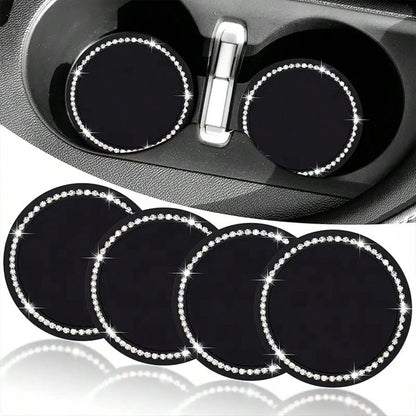 2pcs/1pc/4pcs- Rhinestone Decor Non-Slip Car Cup Holder Coasters