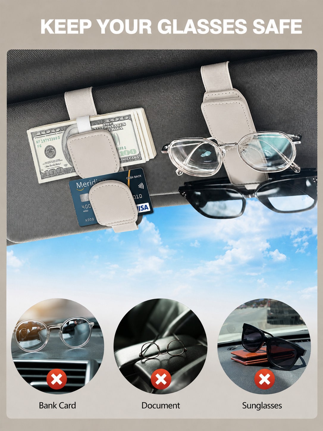 2pcs/1pc Leather Car Fashion Glasses Holder, Car Sun Visor Glasses Storage Organizer Clip, Universal Vehicle Card And Glasses Clip