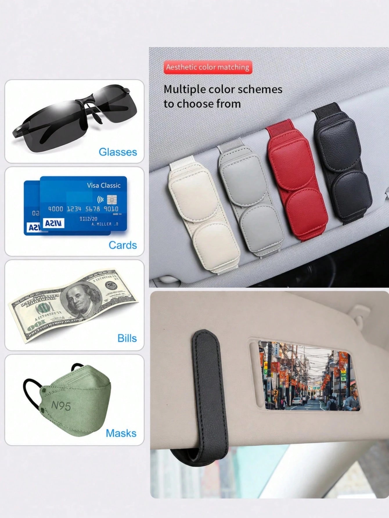2pcs/1pc Leather Car Fashion Glasses Holder, Car Sun Visor Glasses Storage Organizer Clip, Universal Vehicle Card And Glasses Clip