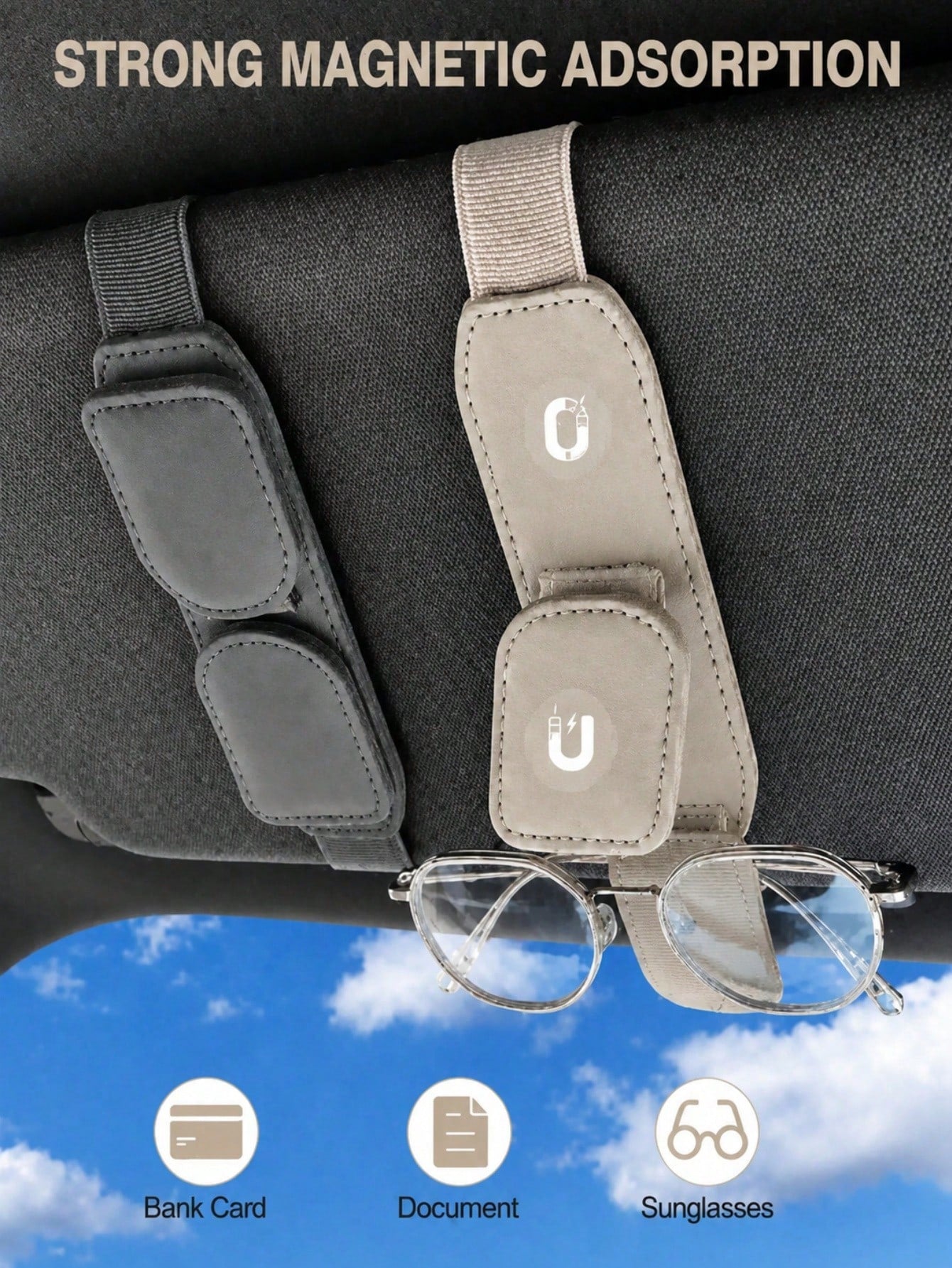 2pcs/1pc Leather Car Fashion Glasses Holder, Car Sun Visor Glasses Storage Organizer Clip, Universal Vehicle Card And Glasses Clip