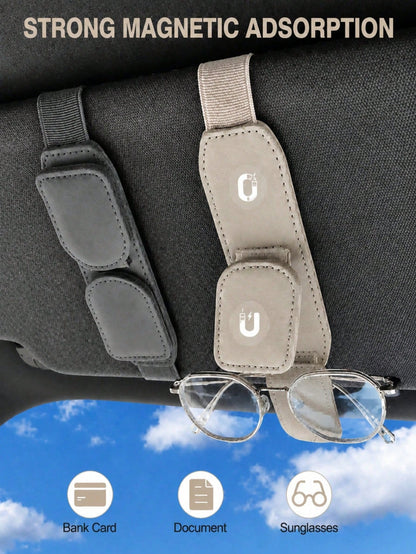 2pcs/1pc Leather Car Fashion Glasses Holder, Car Sun Visor Glasses Storage Organizer Clip, Universal Vehicle Card And Glasses Clip
