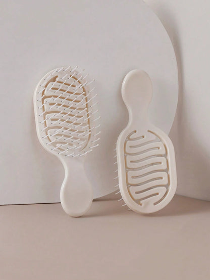 2pcs/1pc Mini Ivory Hollow Portable Styling Hair Brush, Salon Beauty Travel Essential Hair Comb Tool Accessory, Unisex, Suitable For Dry And Wet Hair, Multi-Functional Detangling Brush, Suitable For A