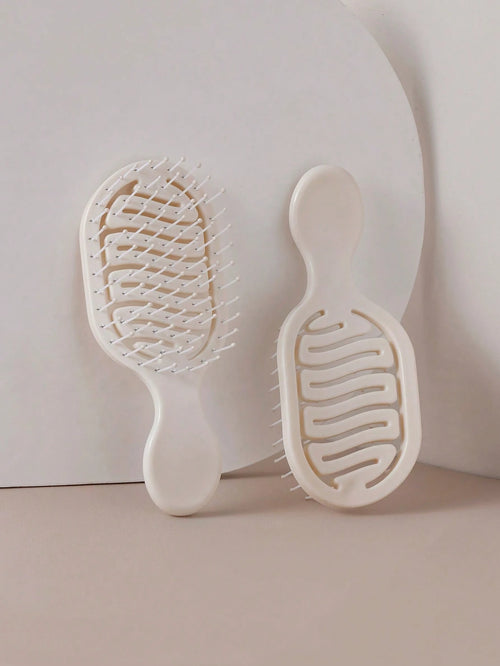 2pcs/1pc Mini Ivory Hollow Portable Styling Hair Brush, Salon Beauty Travel Essential Hair Comb Tool Accessory, Unisex, Suitable For Dry And Wet Hair, Multi-Functional Detangling Brush, Suitable For A