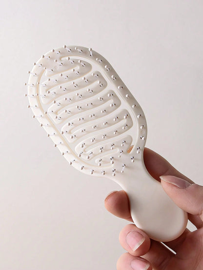 2pcs/1pc Mini Ivory Hollow Portable Styling Hair Brush, Salon Beauty Travel Essential Hair Comb Tool Accessory, Unisex, Suitable For Dry And Wet Hair, Multi-Functional Detangling Brush, Suitable For A