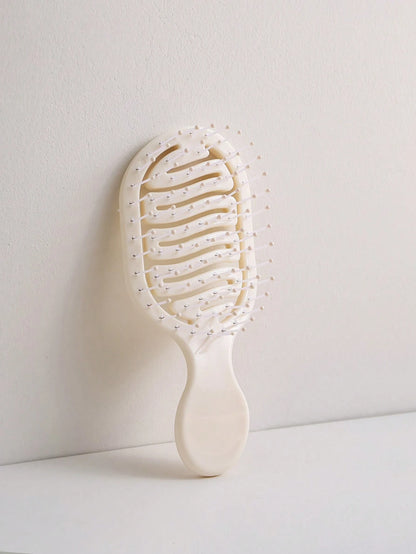 2pcs/1pc Mini Ivory Hollow Portable Styling Hair Brush, Salon Beauty Travel Essential Hair Comb Tool Accessory, Unisex, Suitable For Dry And Wet Hair, Multi-Functional Detangling Brush, Suitable For A