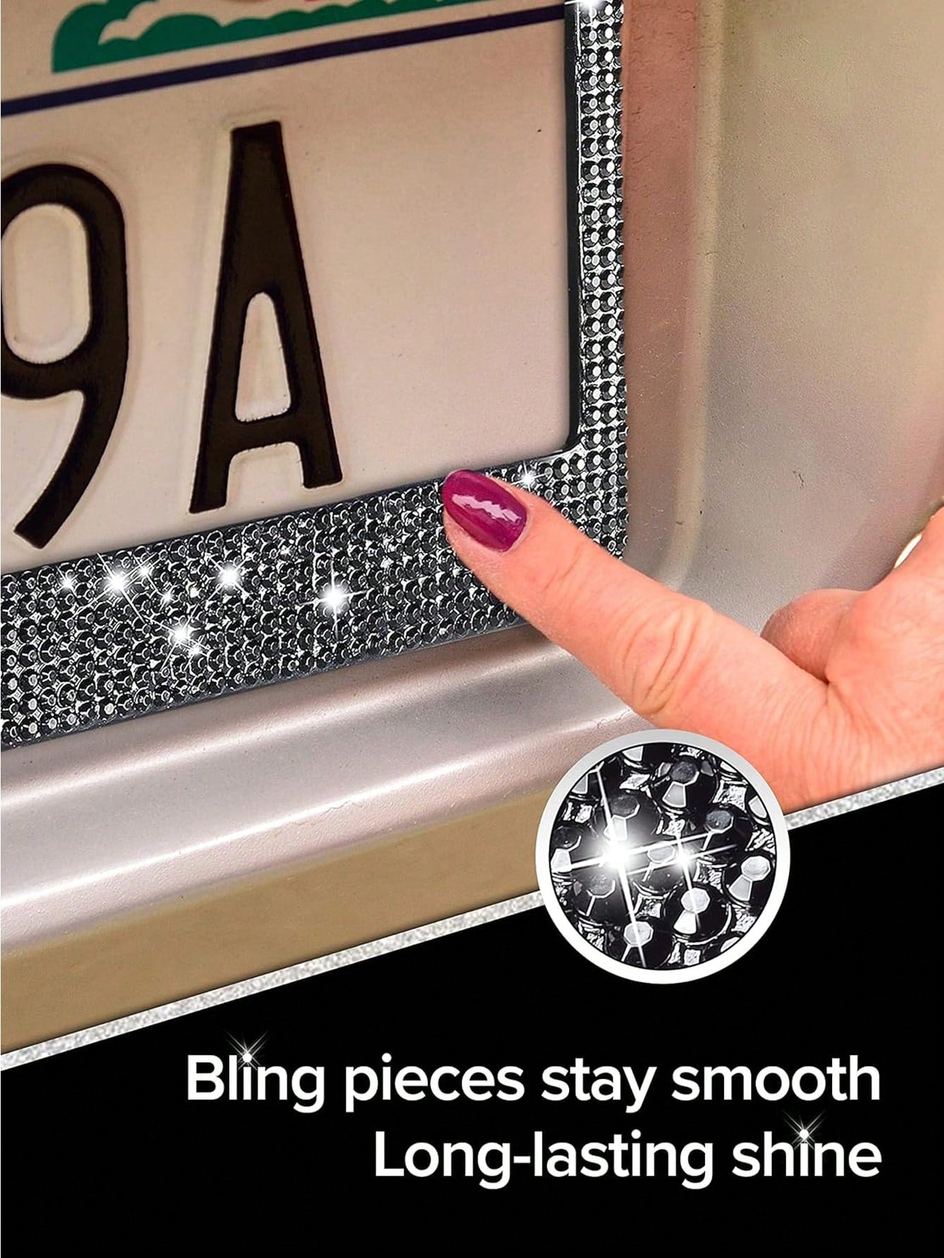 2pcs/1pc Sparkling License Plate Frame, Rhinestone Decorated Stainless Steel Shiny License Plate Frame, Suitable For Ladies And Girls