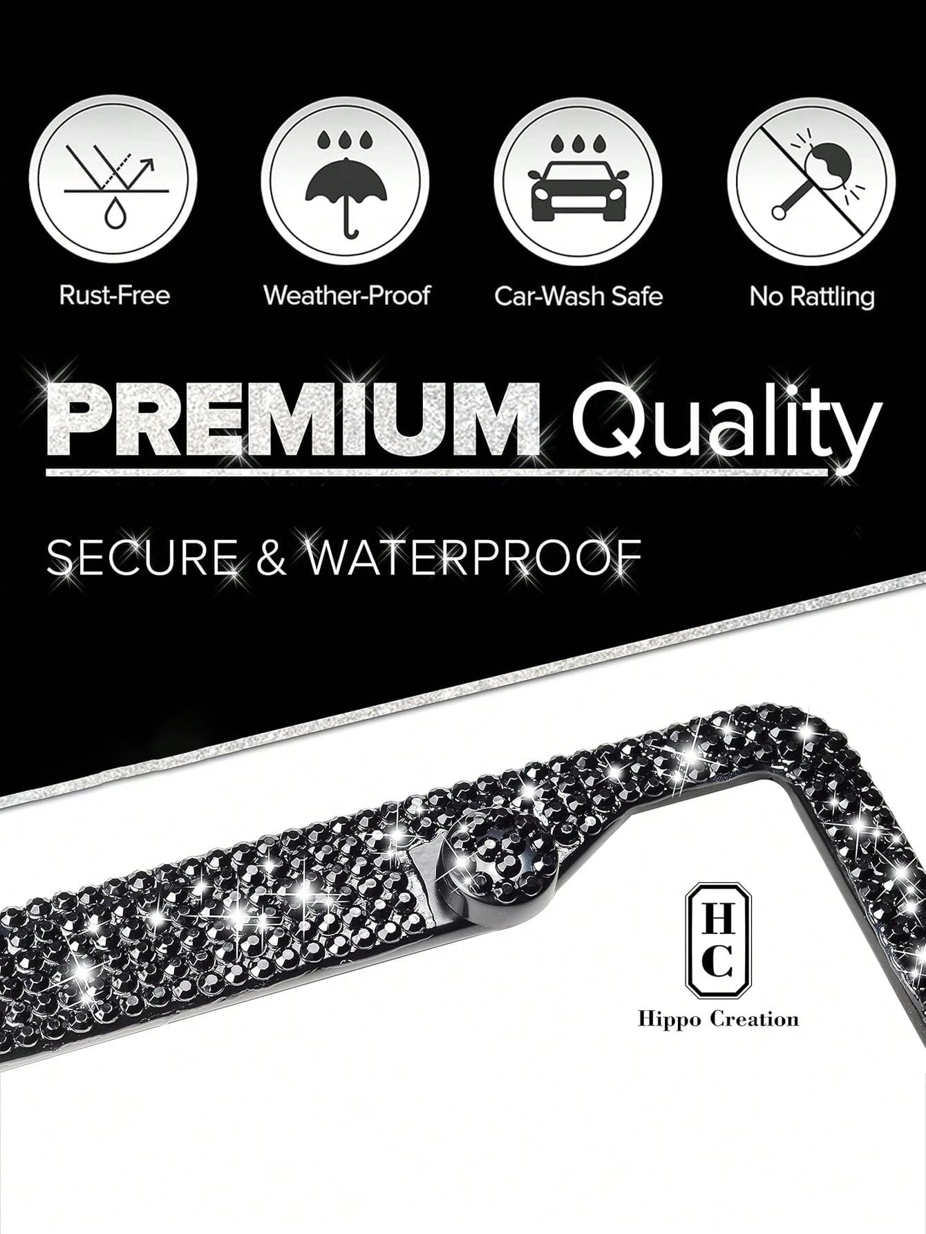 2pcs/1pc Sparkling License Plate Frame, Rhinestone Decorated Stainless Steel Shiny License Plate Frame, Suitable For Ladies And Girls