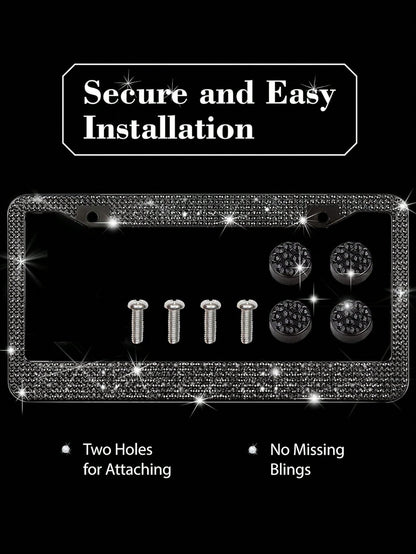 2pcs/1pc Sparkling License Plate Frame, Rhinestone Decorated Stainless Steel Shiny License Plate Frame, Suitable For Ladies And Girls
