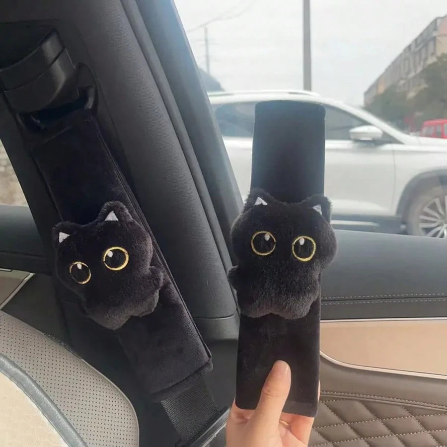 2pcs/1pc Unique Black Cat Seatbelt Covers- Made Of Durable And Sturdy Fabric- High Comfort- Suitable For Most Age Groups