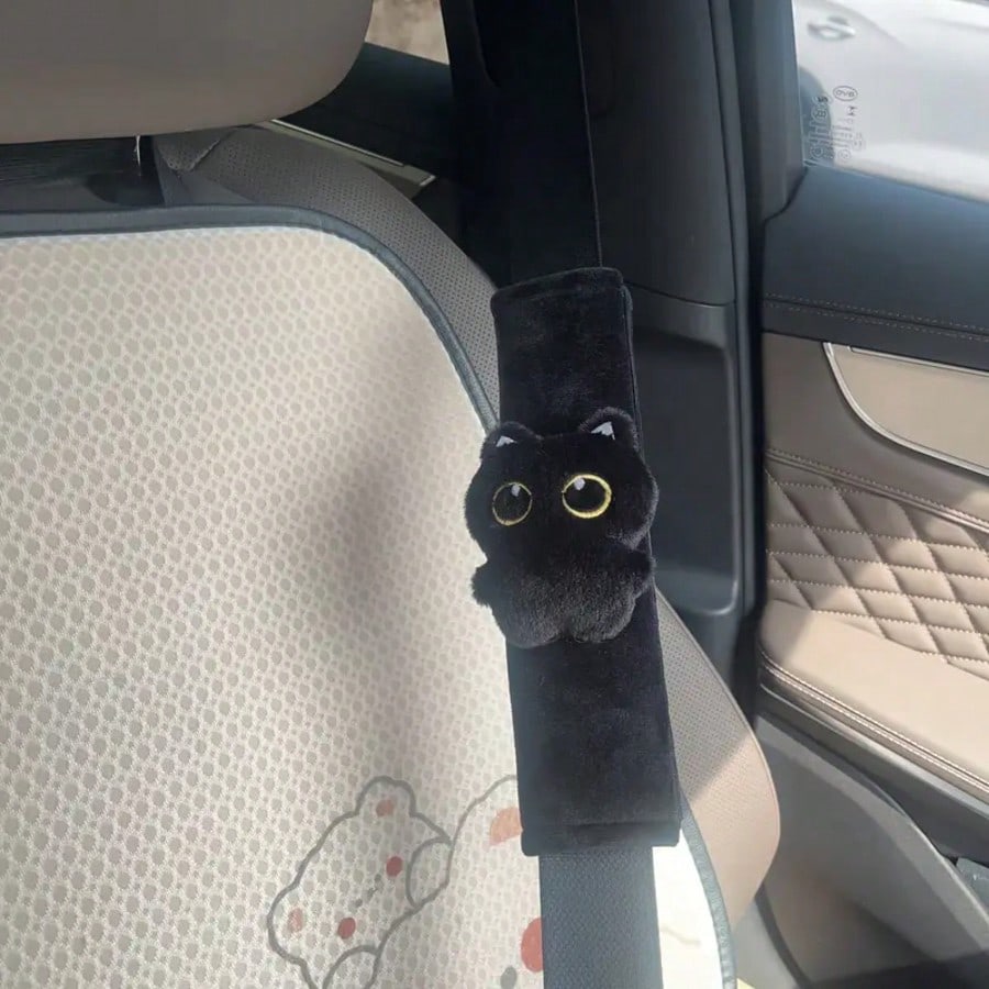 2pcs/1pc Unique Black Cat Seatbelt Covers- Made Of Durable And Sturdy Fabric- High Comfort- Suitable For Most Age Groups