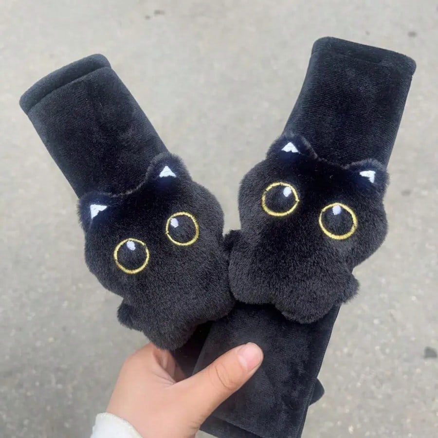2pcs/1pc Unique Black Cat Seatbelt Covers- Made Of Durable And Sturdy Fabric- High Comfort- Suitable For Most Age Groups