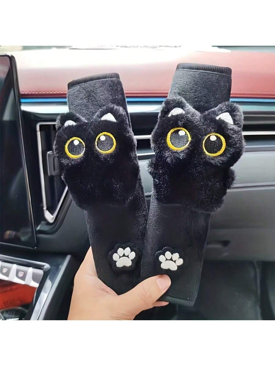 2pcs/1pc Unique Black Cat Seatbelt Covers- Made Of Durable And Sturdy Fabric- High Comfort- Suitable For Most Age Groups