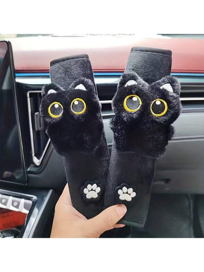 2pcs/1pc Unique Black Cat Seatbelt Covers- Made Of Durable And Sturdy Fabric- High Comfort- Suitable For Most Age Groups