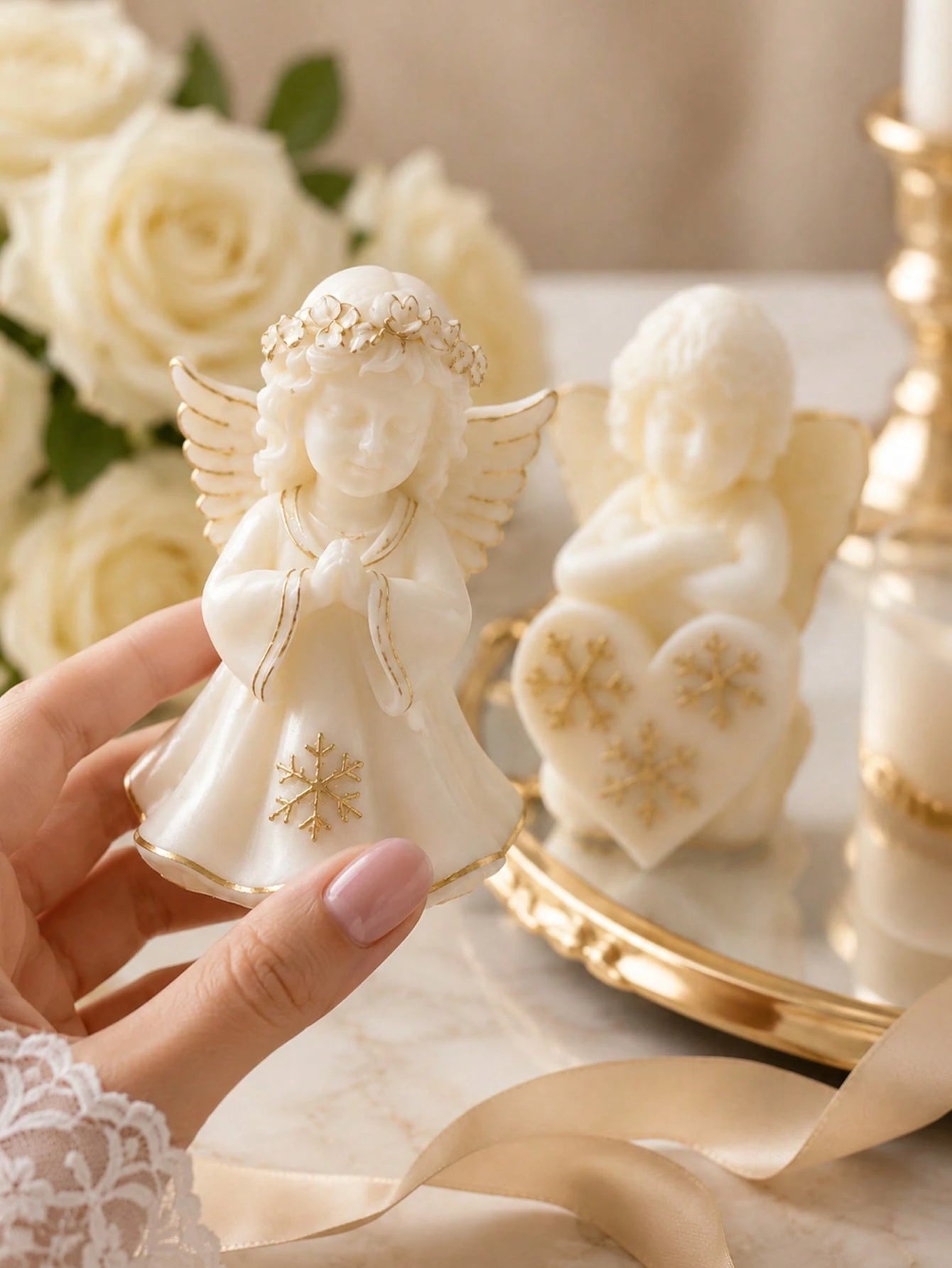 2pcs 3D Exquisite Angel Wings Silicone Molds, Gentle Feather Design, Smooth Easy Release Reusable DIY Candle Plaster Scented Stone Resin Decor, Wedding Desk Decoration Mother's Day Romantic Handmade G