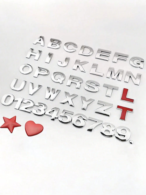 2Pcs 3D Metal Car Letter And Number Decals- DIY Customizable Letter And Number Logo For Vehicle Styling, Zinc Alloy Construction Ensures Longevity And Durability, Perfect For Personalizing The Rear
